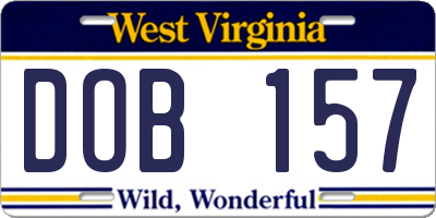 WV license plate DOB157