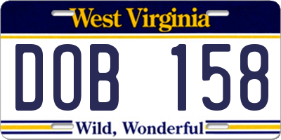 WV license plate DOB158