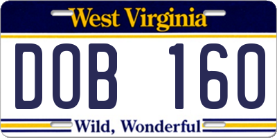 WV license plate DOB160