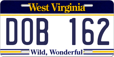 WV license plate DOB162