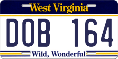 WV license plate DOB164