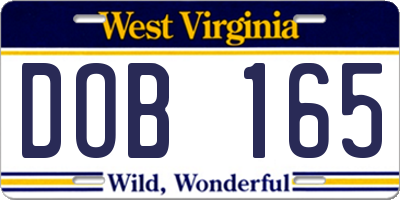 WV license plate DOB165