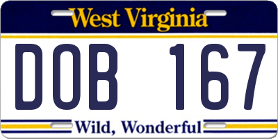 WV license plate DOB167