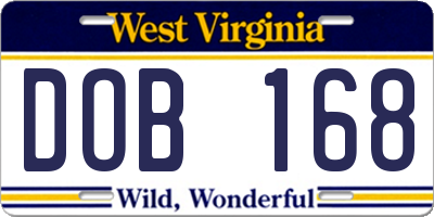WV license plate DOB168