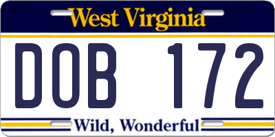 WV license plate DOB172