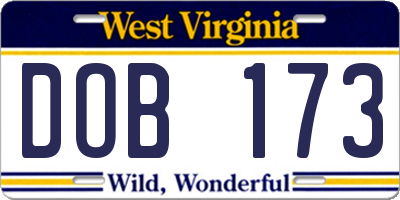WV license plate DOB173
