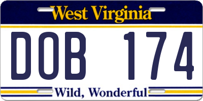 WV license plate DOB174