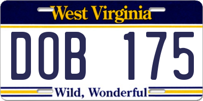 WV license plate DOB175
