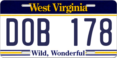 WV license plate DOB178
