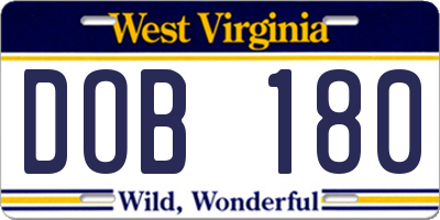 WV license plate DOB180