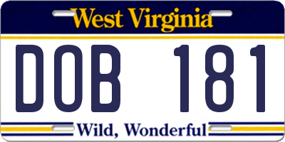 WV license plate DOB181