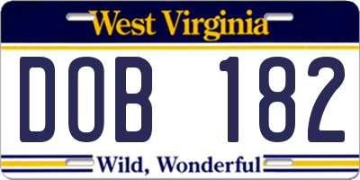 WV license plate DOB182
