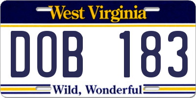 WV license plate DOB183