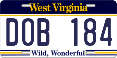 WV license plate DOB184