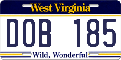 WV license plate DOB185