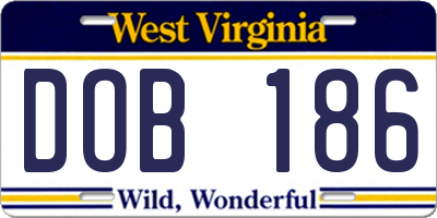 WV license plate DOB186