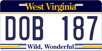WV license plate DOB187