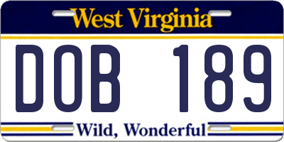 WV license plate DOB189