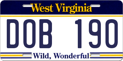 WV license plate DOB190