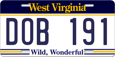 WV license plate DOB191