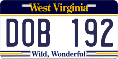 WV license plate DOB192