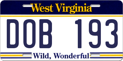 WV license plate DOB193