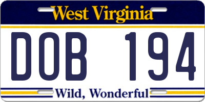 WV license plate DOB194