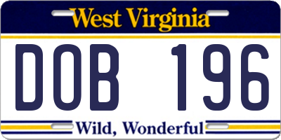 WV license plate DOB196