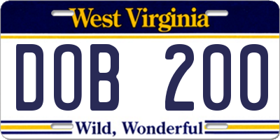 WV license plate DOB200
