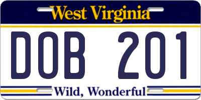 WV license plate DOB201