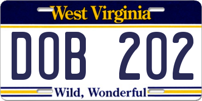 WV license plate DOB202