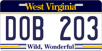 WV license plate DOB203