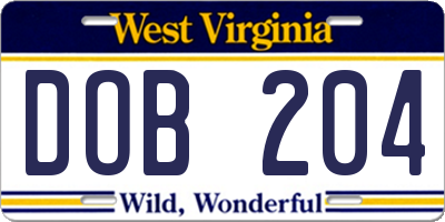 WV license plate DOB204