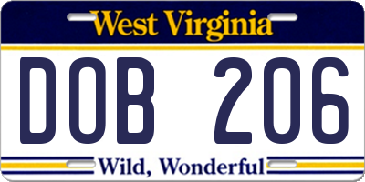 WV license plate DOB206