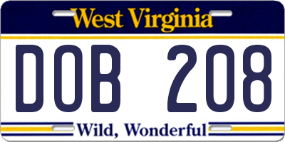 WV license plate DOB208