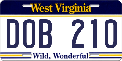 WV license plate DOB210
