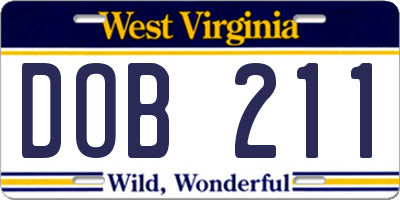 WV license plate DOB211