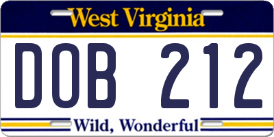 WV license plate DOB212
