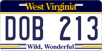 WV license plate DOB213