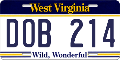 WV license plate DOB214