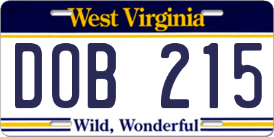 WV license plate DOB215