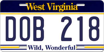 WV license plate DOB218
