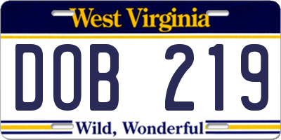 WV license plate DOB219