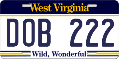 WV license plate DOB222