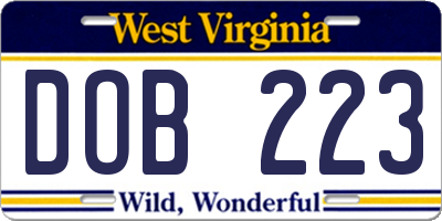 WV license plate DOB223