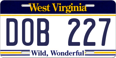 WV license plate DOB227