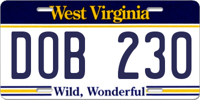 WV license plate DOB230