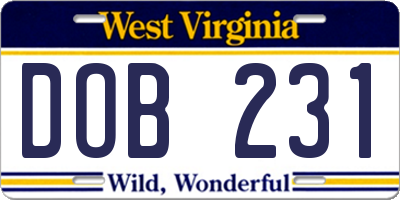 WV license plate DOB231