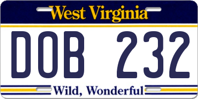 WV license plate DOB232