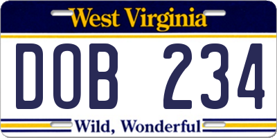 WV license plate DOB234